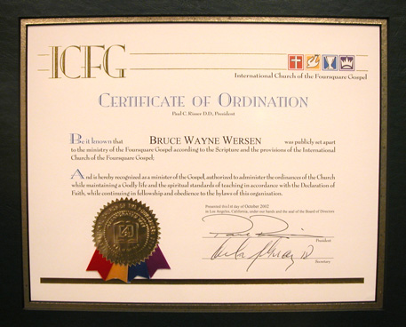 Certificate of Ordination